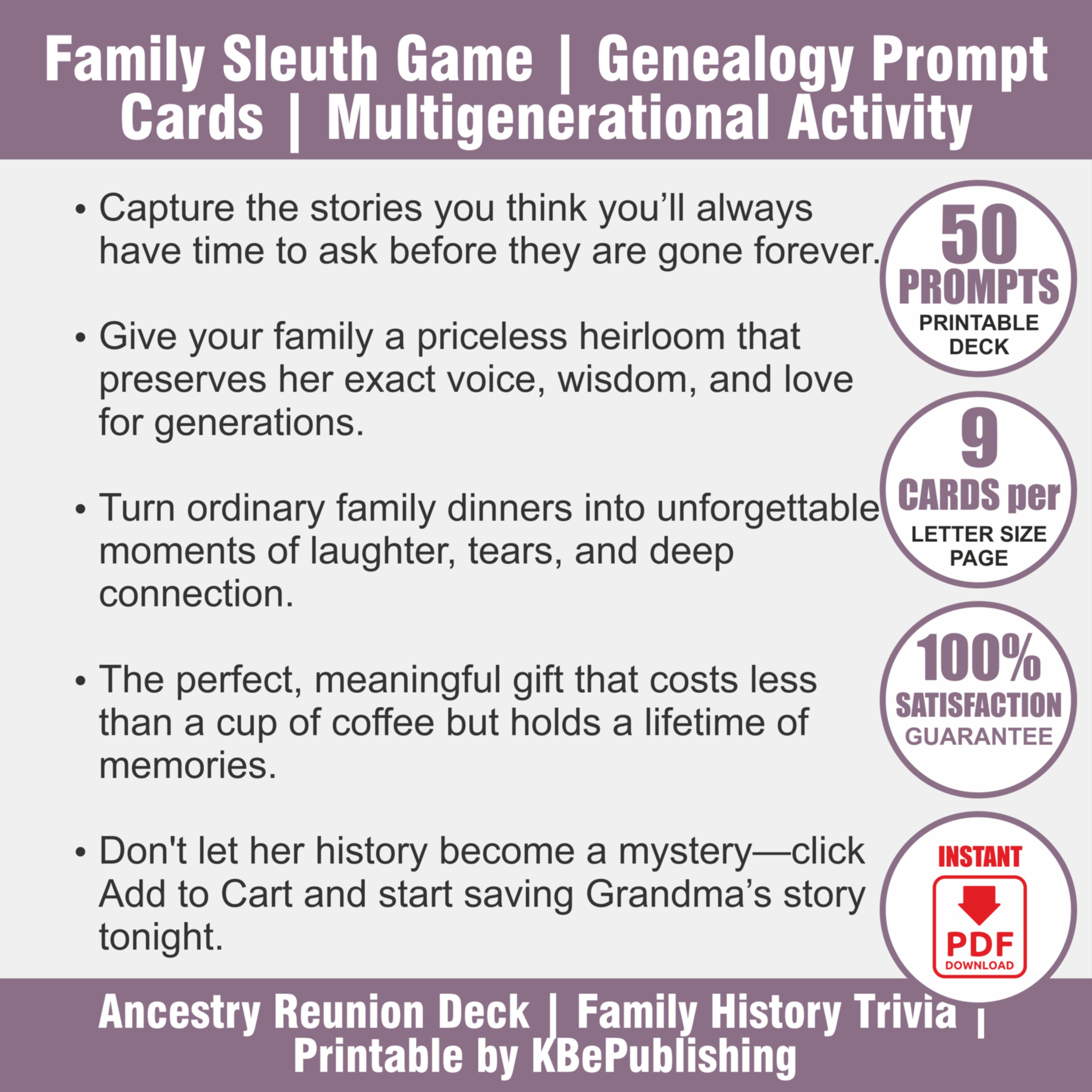 Family History Deck: Genealogy Game & Ancestry Icebreakers | Printable PDF - View 2
